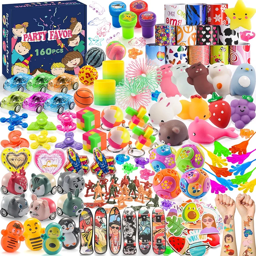 160 Pcs Party Favor Goodie Bags Stuffers for Kids, Prize Box Toys for Kids Classroom, Treasure Chest for Kids Prizes, Little Bulk Toys for Pinata Stuffers, Birthday Gift Fillers for Kids 4-8 8-12 3-5