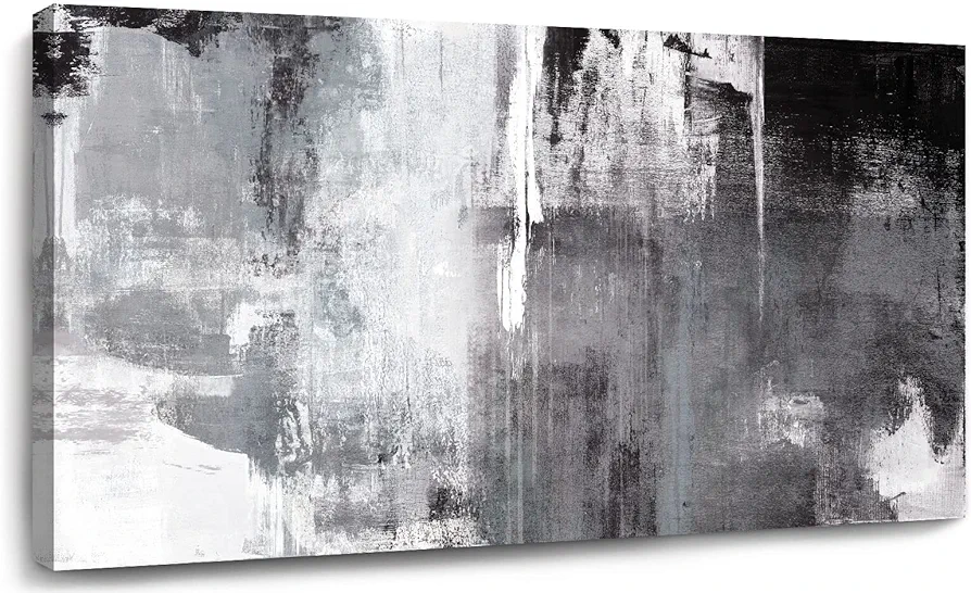 Kureful Black Abstract Wall Art Decor Grunge Room Decor Art Grey Canvas Wall Decoration 20" x 40" Painting Black And White Artwork for Bedroom Home Office Dining Room Decoration