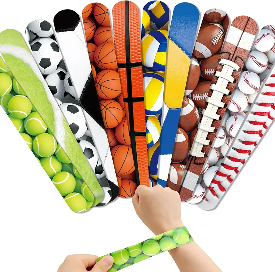 Sports Slap Bracelets Set 48 Counts Sports Party Favors Football Basketball Soccer Baseball Volleyball Tennis Accessories Party Favors Bracelets Wristbands Party Supplies Classroom Prize