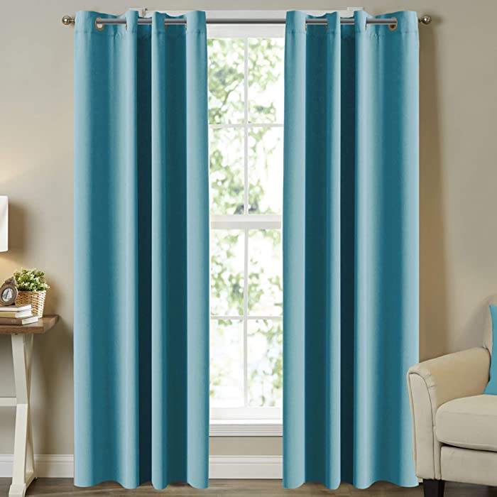 Turquoize Solid Grommet Thermal Insulated Blackout Curtains for Living Room/Patio, Noise Reducing Aqua Curtains Thermal Insulated Blackout Panels/Drapes for Nursery, 52" x 96" (Set of 2 Panels)