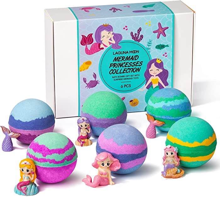 Bath Bombs for Kids - Organic 6pc Extra Large Bath Bombs with Surprise Mermaid Toys - Natural Essential Oils for Moisturizing, Handmade Fun Fizzy Bubble Bath for Girls, Birthday & Christmas Gifts