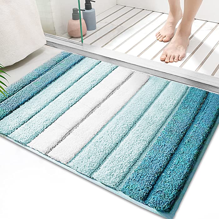 SiliPacks Bathroom Rugs 18"x26" Non-Slip Microfiber Carpet, Machine Washable Quick Dry Bath Mats for Bathroom, Bedroom and Kithchen -Blue