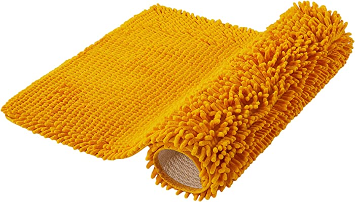 EFORPAD Chenille Bathroom Rugs, 17 x 24 Inch, Soft and Absorbent Bath Mat, Non-Slip Shaggy Carpet, Machine Wash and Dry Pad for Shower Room(Yellow)