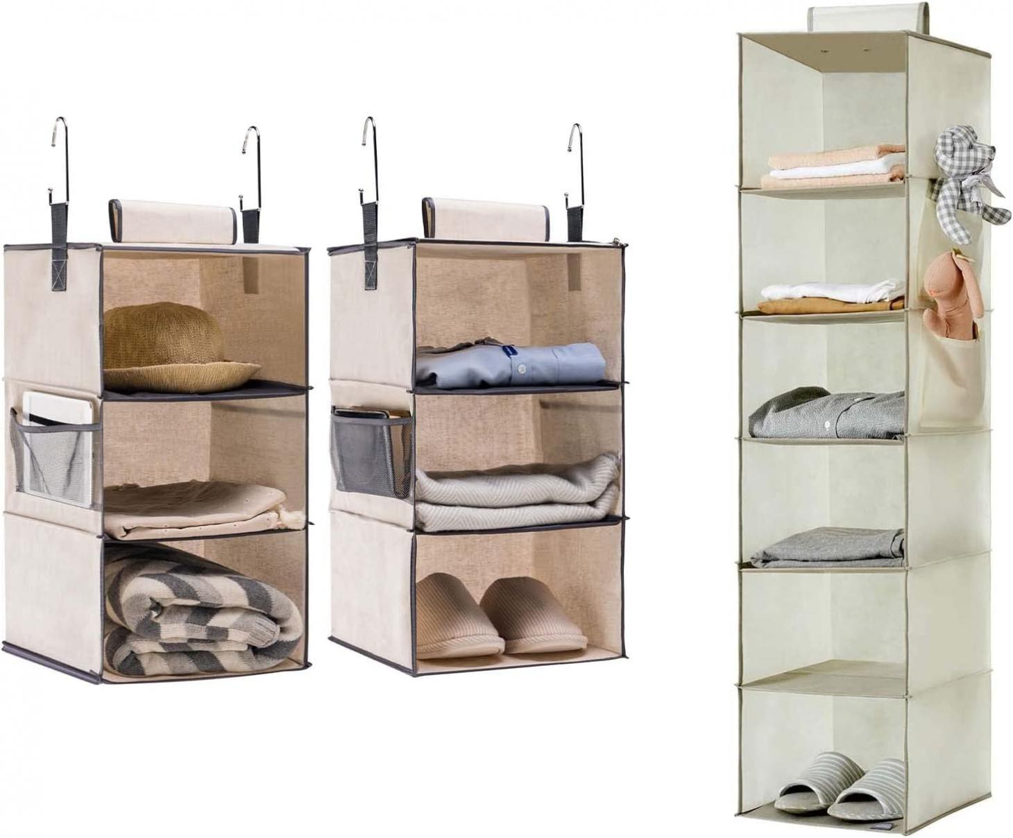 YOUDENOVA 6-Shelf Hanging Closet Organizer & Two 3-Shelf Separable Closet Hanging Shelves