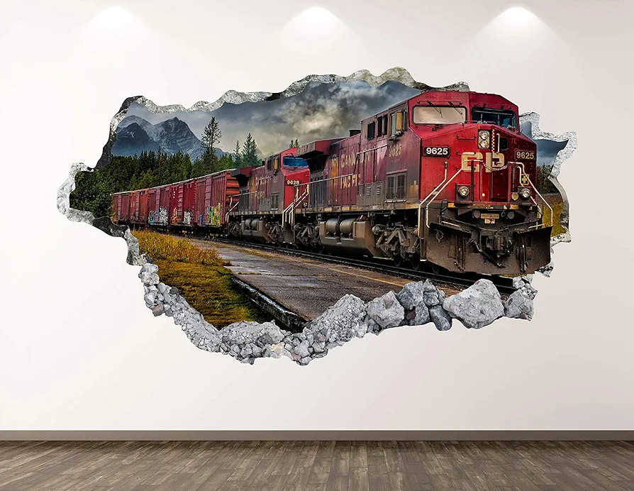 Old Train Wall Decal Art Decor 3D Locomotive Sticker Mural Kids Room Vinyl Custom Gift BL42 (22" W x 14" H)