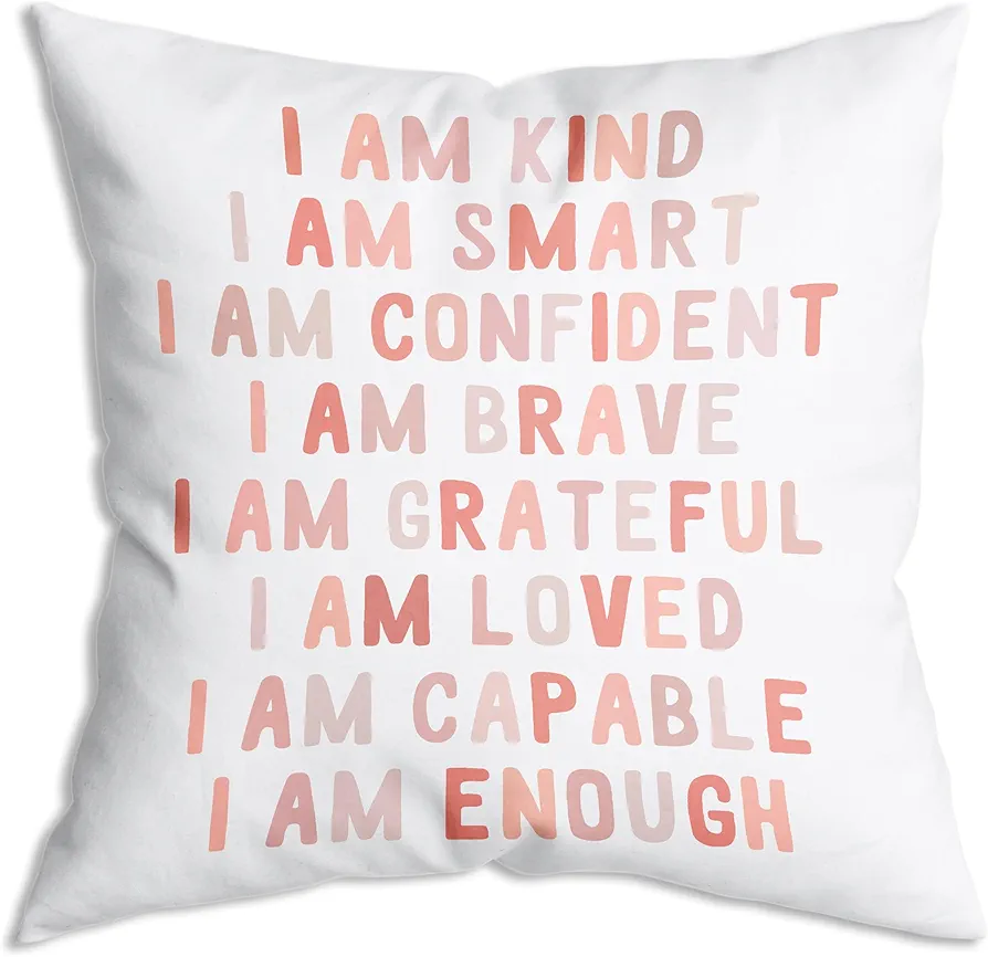 I am kind，smart，confident Baby Girl Nursery Decor, Boho Nursery Decor Girl Throw Pillow Covers 18x18 Inch，Boho Rainbow Decor，Baby Girl Room Decor，Toddler Room Decor，Inspirational Gifts