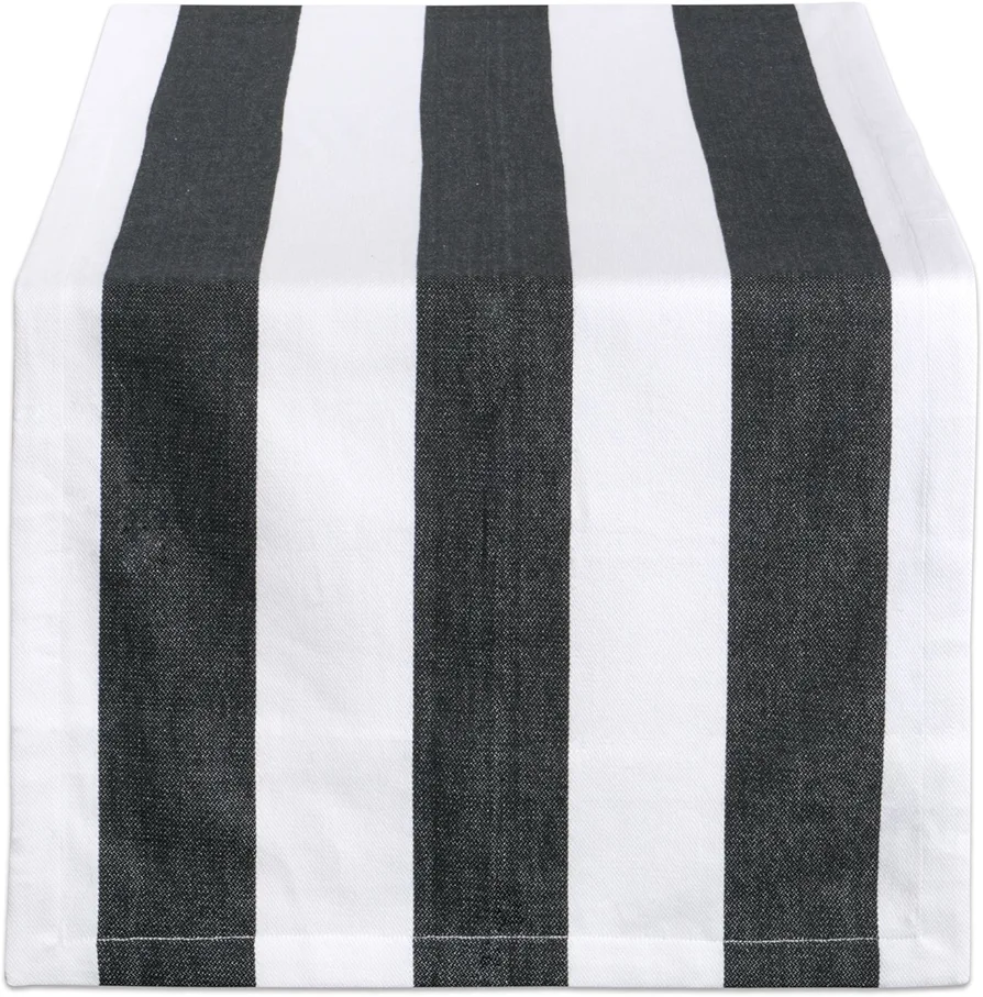 DII Cabana Dobby Stripe Tabletop Collection, 18x72-inch Table Runner, Black & White