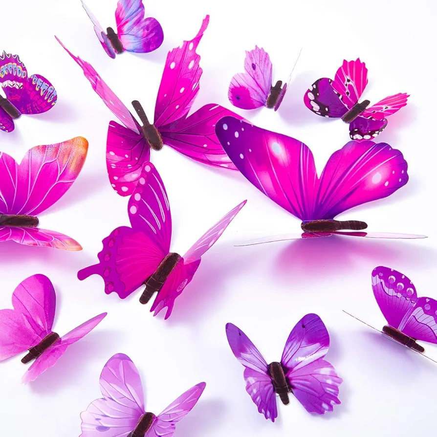 60PCS Butterfly Wall Decals - 3D Butterflies Decor Home Decoration Kids Room Bedroom Decor (Purple)