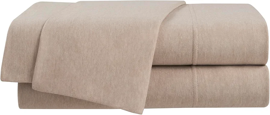 Vellux Solid Jersey Knit 4-Piece King Size Sheet Set - Cotton Blend - Solid Sheet Set - Ultra-Soft & Cozy T-Shirt - Bed Sheet Set - Deep Pocket - Easy Care - Taupe Sheet Set (King, Taupe)