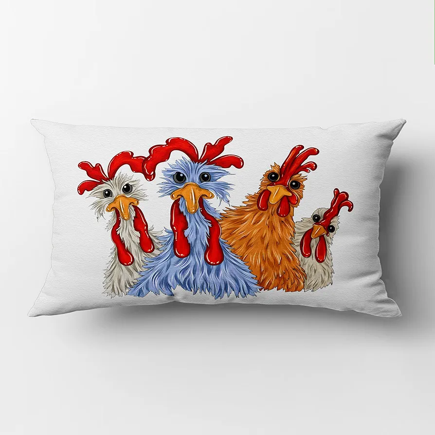 Funny Chickens Chicken Western Throw Pillow Covers case 12x20，Chickens Decor，Modern Farmhouse Decor Bedroom Living Room