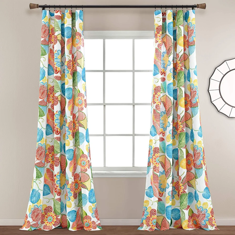 Lush Decor Layla Window Curtain Panel Pair, 84" L x 52" W, Orange & Blue