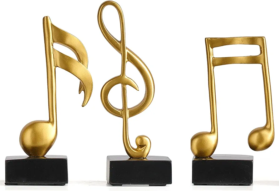 3 Pieces Gold Music Note Decor Sculptures Home Decor for Shelf Decor Aesthetic Resin Gold Music Note Statue Table Decorations for Living Room Office Bookshelf Coffee Table