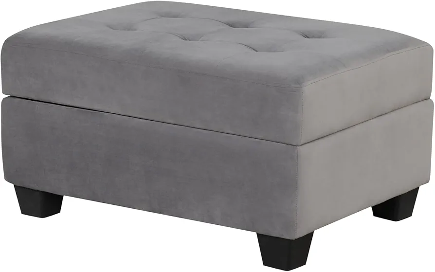 Modern Square Tufted Upholstered Accent Footstool, 35" Storage Ottoman, Velvet Square Ottoman, Storage Stool with Wood Legs Buttons for Living Room/Bedroom/Lounge Area (Velvet), Grey