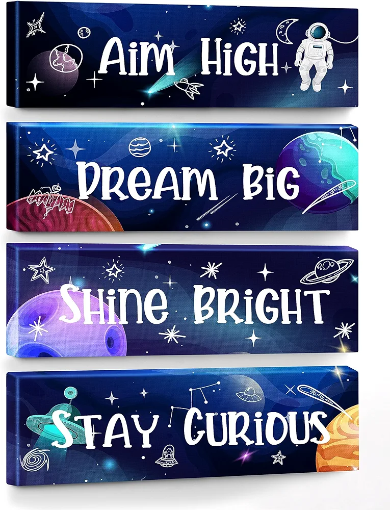 4 PCS Outer Space Room Decor for Boys, Space Wall Decor, Space Nursery Decor for Kids, Space Decor for Boys Room, Wall Decor Boys Bedroom, Space Themed Decor for Toddler, Space Bedroom Decor for Boys