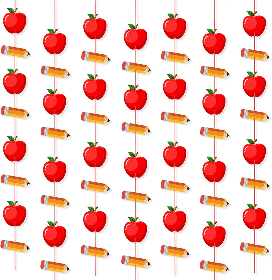 4 Strings Pencil Apple Garland Banner Welcome Back to School Decorations for Classroom Office Photo Props First Day of School Decorations Classroom Decor