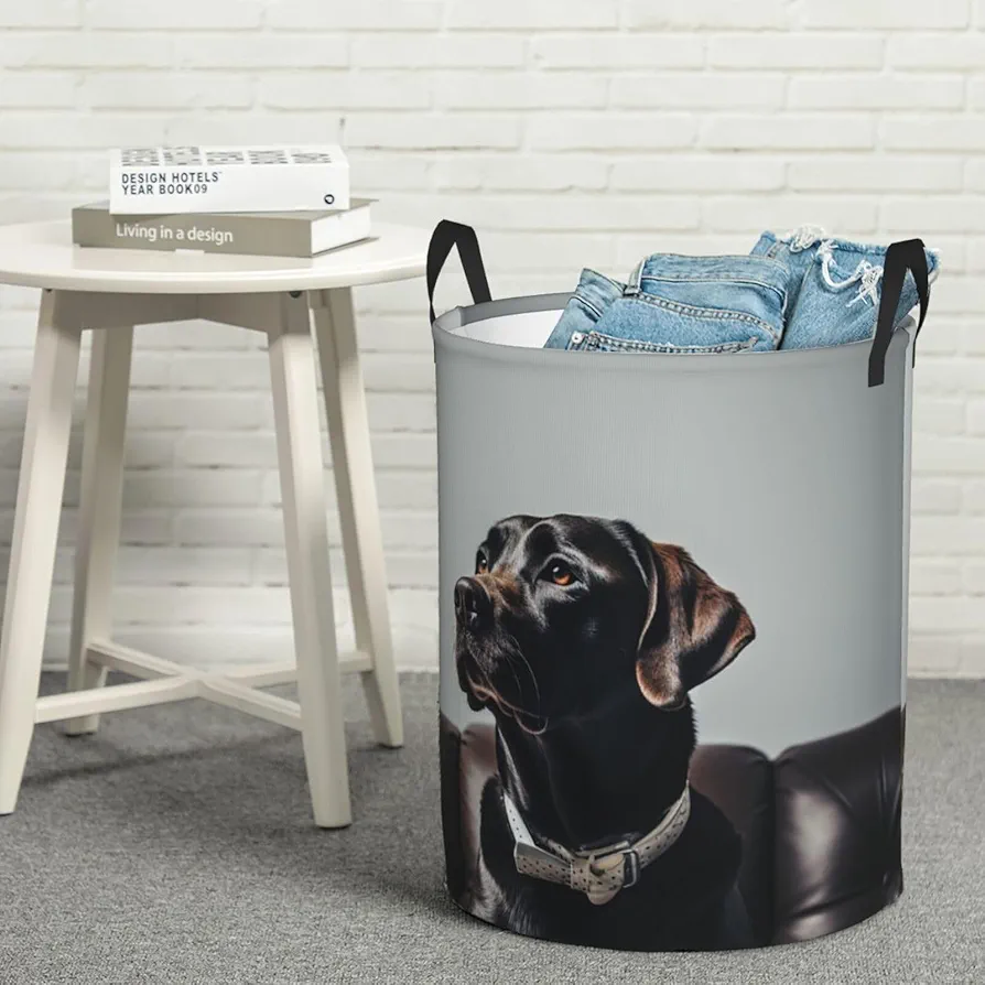 Laundry Basket Waterproof Laundry Hamper With Handles Dirty Clothes Organizer Dog White Collar Print Protable Foldable Storage Bin Circular Storage Bag For Living Room Bedroom Playroom