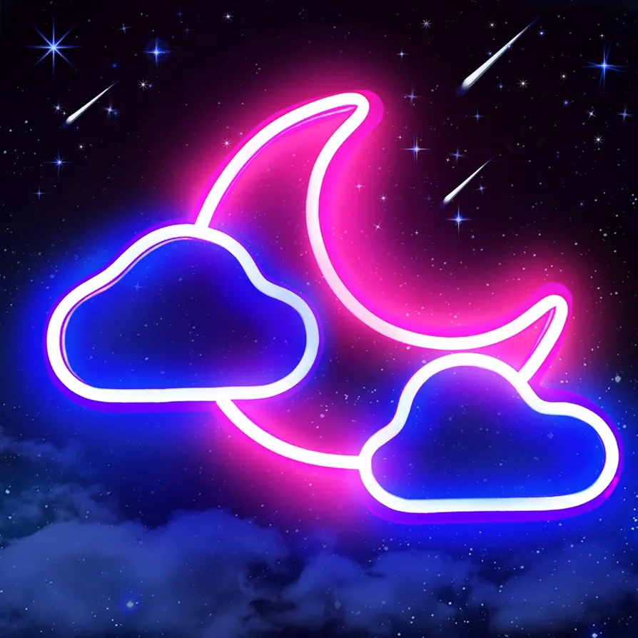 Moon Cloud Neon Sign, Blue/Pink Led Neon Light Sign for Wall Decor, USB Powered Neon Signs for Kids Room, Bedroom, Girls, Wedding, Party, Bar, Christmas Night Light (Moon Cloud)