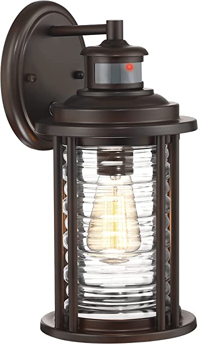 MOTINI 14" Motion Sensor Outdoor Wall Lantern Fixture, 1-Light Dusk to Dawn Bronze Wall Mount Porch Light,ETL Listed Wall Sconce