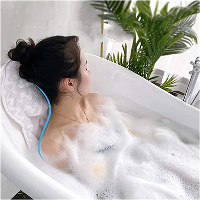 XXIOJUN Bath Pillow, Ergonomic Bath Pillows for Head and Neck, with Suction Cups Non Slip, Bath Pillow with Air Mesh Bath Cushion for Head, Comfortable Bathtub Pillow Bath Accessories