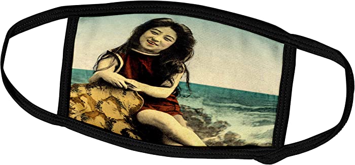 3dRose Scenes from The Past Magic Lantern Slides - Vintage Japan Bathing Beauty at Beach Hand Tinted Magic Lantern Slide - Face Masks (fm_246638_1)