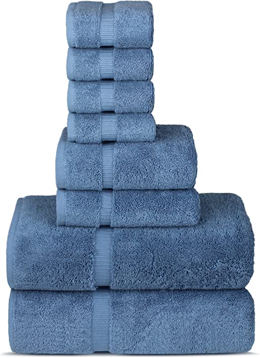 Chakir Turkish Linens Hotel & Spa Quality, Highly Absorbent Towel Set (Set of 8, Wedgewood)