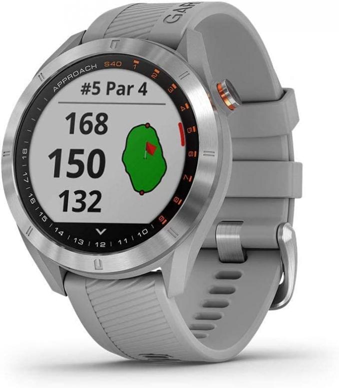 Garmin Approach S40, Stylish GPS Golf Smartwatch, Lightweight with Touchscreen Display, Gray/Stainless Steel (Renewed)