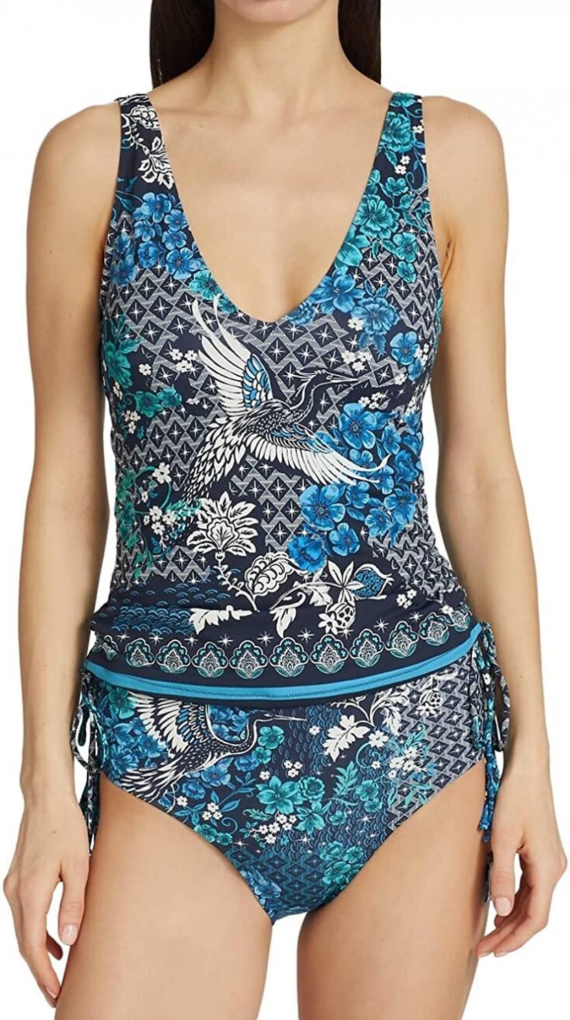 Johnny Was Blue Phoenix Tankini Top - CSW9122-A (Medium, Multi)