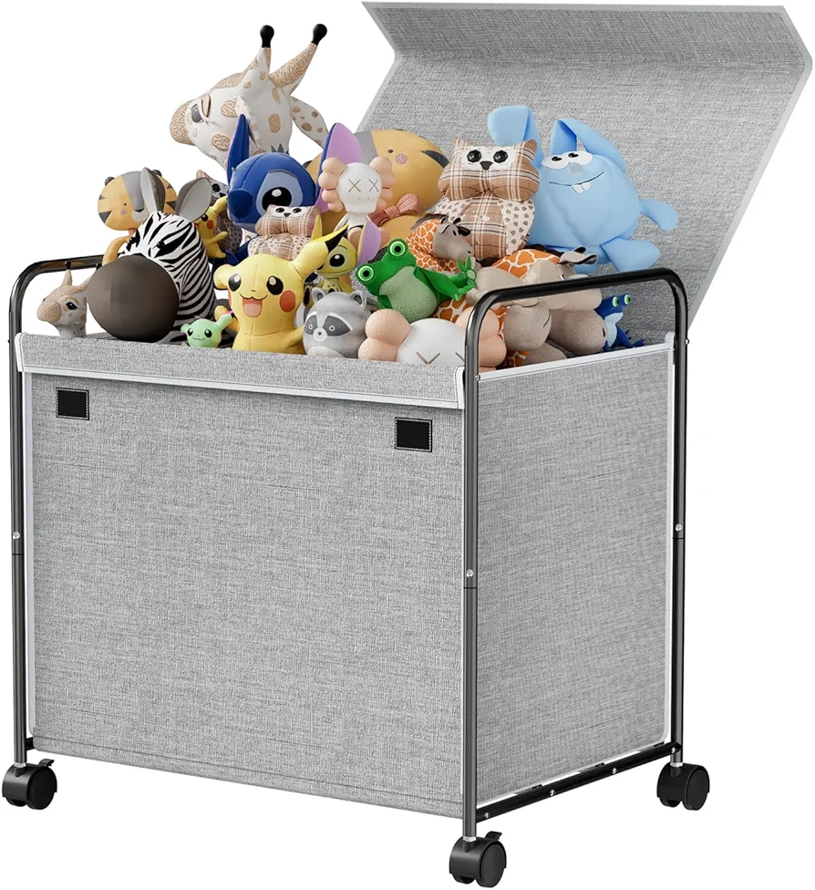 Kids Toy Box,117L Large Capacity Toy Chest Box with 360°Wheels, Toy Storage Organizer Box with Lid,Toy Bin for Kids Girls Boys, Clothes,Playroom, Nursery,Bedroom, Living Room (Gray).