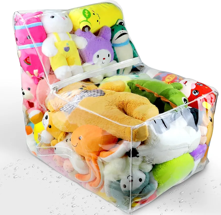 Clear Stuffed Animal Bean Bag Chair Cover for Kids, Waterproof Large Stuffable Beanbag Chair Cover, Creative PVC Plush Toys Storage, for Organizing Toddler & Children Rooms Soft Stuff Animal