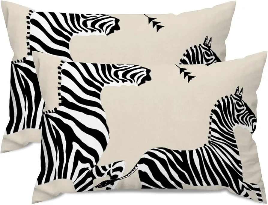 ArogGeld Zebra Decorative Brown Pillow Cover Set of 2 Dynasty Lumbar Cushion Cover 12x20in Decorative Pillow Home Cotton Linen Exotic Cushion Cover for Living Room Home Sofa Couch