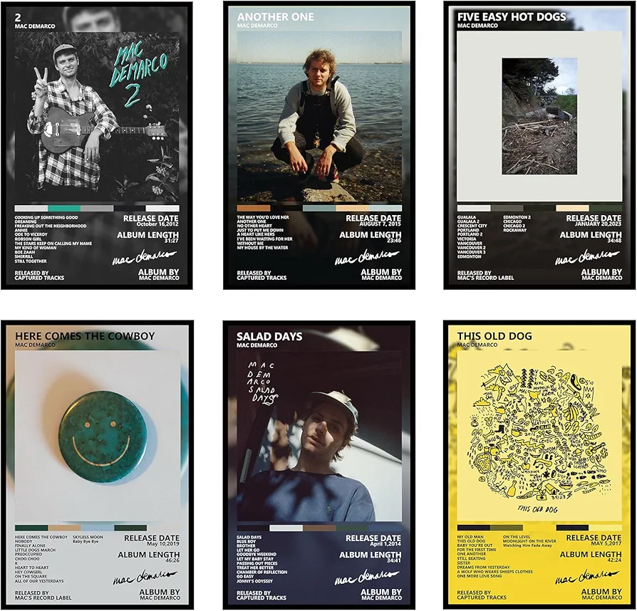 Generic Mac Demarco Poster 6 Pcs Album Cover Music Posters for Room Aesthetic, Wall Art for Room Decor Posters for Fans 8x12 inch Unframed