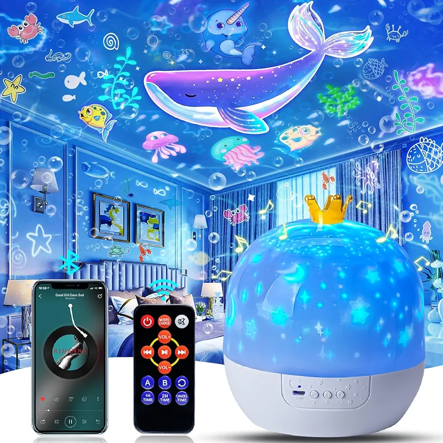 21 Sets of Films, Projector Night Light for Kids Bedroom, Ceiling, Remote Control & Bluetooth Speaker, Baby Night Light Projector, Star Galaxy Projector for Baby Girls, Christmas, Nursery, Room Decor