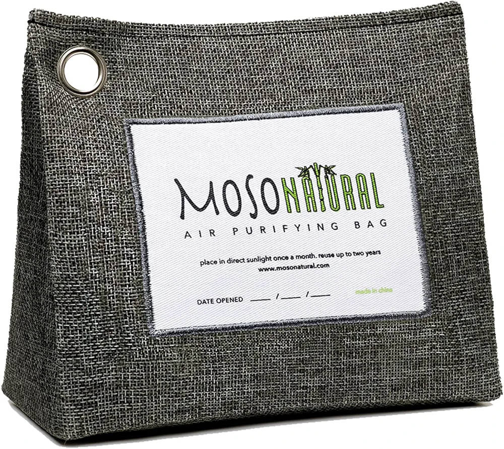 Moso Natural Air Purifying Bag Large 600g (21oz) A Premium Scent Free Bamboo Charcoal Odor Absorber. Kitchen, Bedroom, Basement, Large Room. Luxury Stand Up Design. Two Year Lifespan.