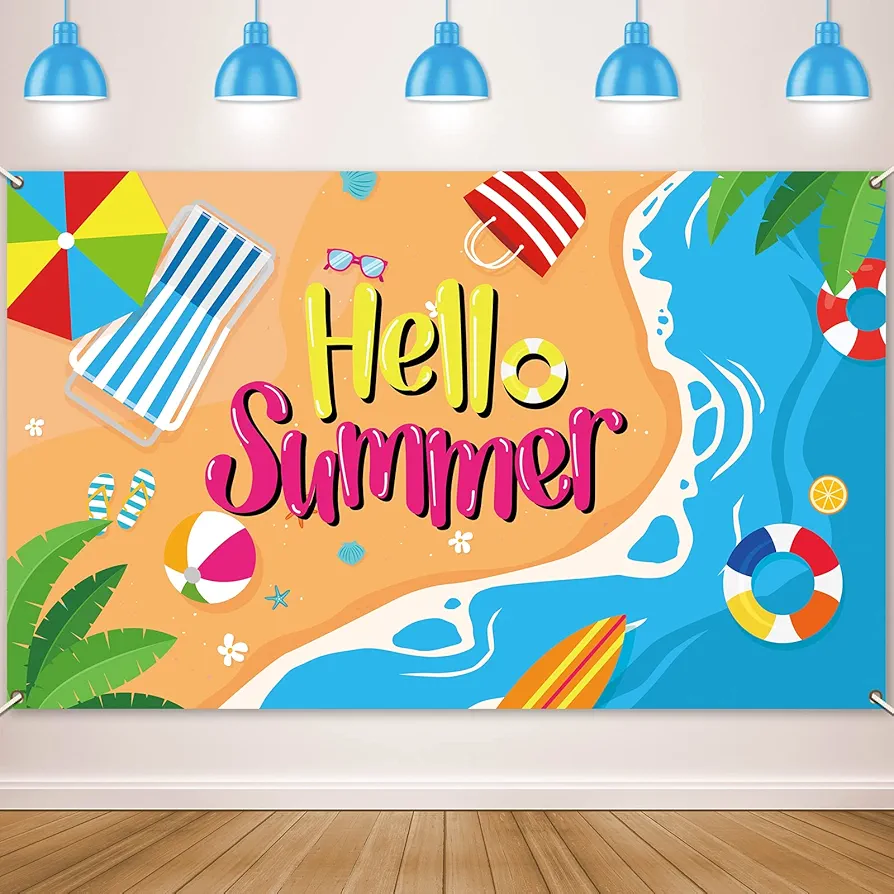 Beach Backdrop Decorations Hawaiian Pool Party Banner Pool Surfboard Background for Birthday Summer Themed Party Supplies Favors colorful