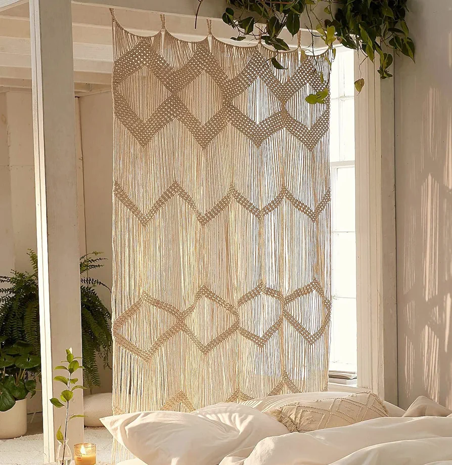 Flber Macrame Curtain Window Macrame Room Divider Doorway Curtain Boho Macrame Wall Hanging Living Room Bedroom Decor 42" W x 75" H