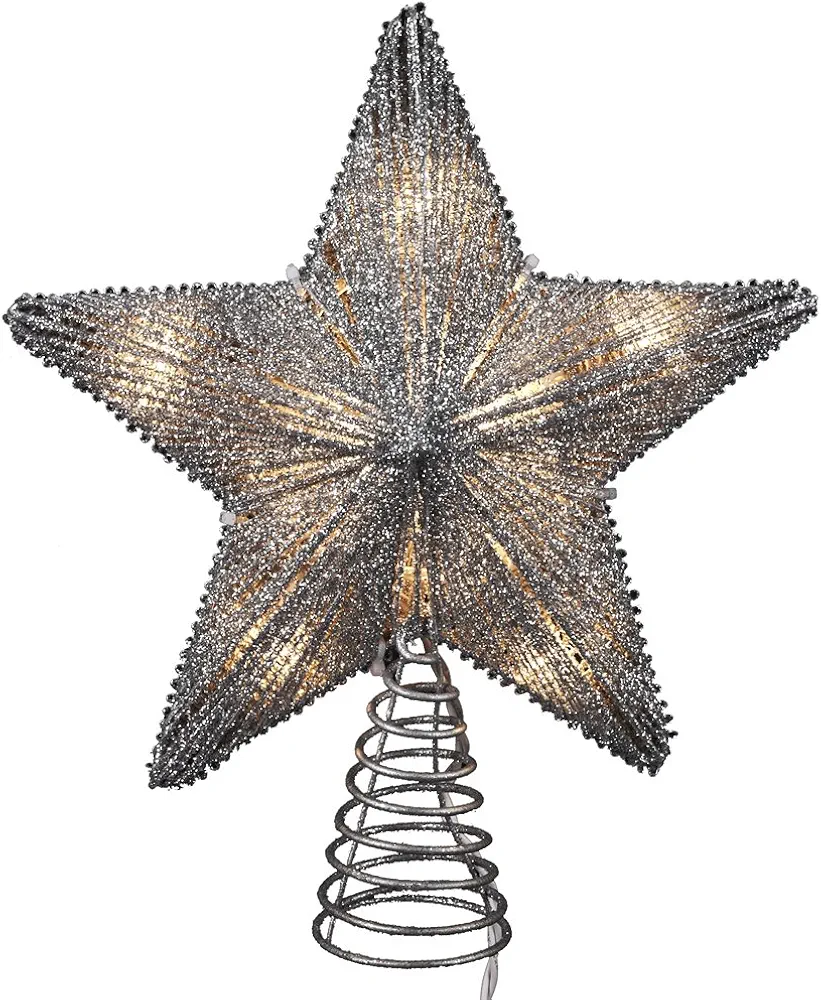 Kurt Adler 10-Inch Silver Star Treetop with 20 Mini UL Lights