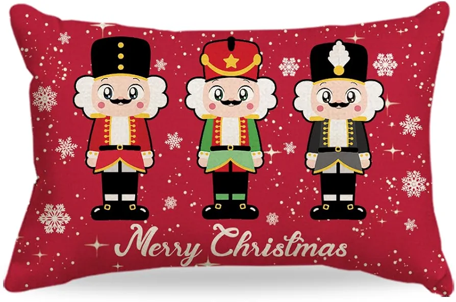 Nutcracker Christmas Decor Red Christmas Lumbar Pillow Cover 12x20 One Pack Nutcracker Lumbar Pillow for Living Room Couch Sofa and Outdoor Patio Furniture (No Pillow Insert)