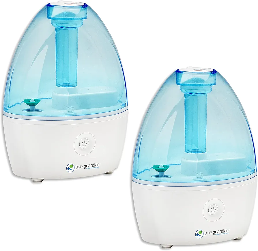 PureGuardian H910BL2PK Ultrasonic Cool Mist Humidifier, 14 Hrs. Run Time, 210 Sq. Ft. Coverage, Small Rooms, Quiet, Filter Free, Treated Tank, 2 Pack