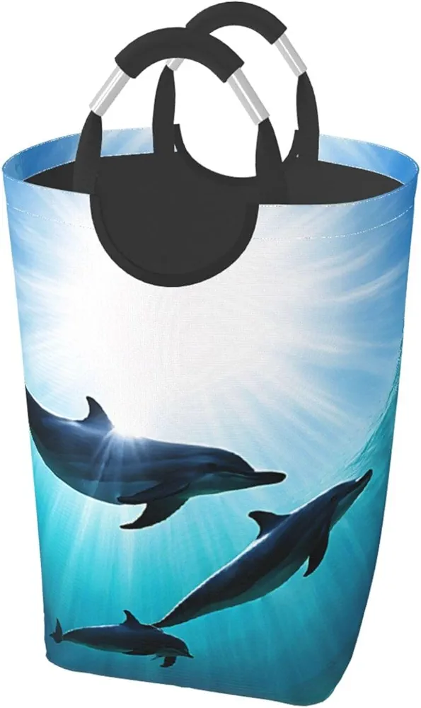 Laundry Basket Collapsible Clothes Hamper for Dirty Clothes, Laundry Bag with Handles Blanket Toys Storage Blanket, Dorm Room Essentials Accessories - Funny Dolphin Looking at You