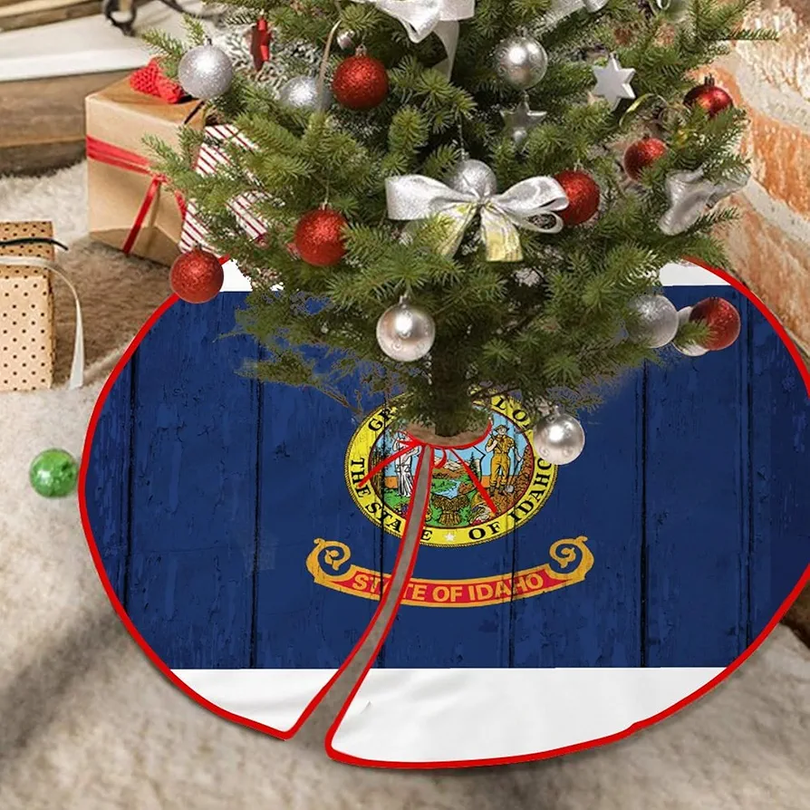 Tree Skirt 36"x36" Idaho Christmas Tree Skirt US History Classroom State Flag Custom Skirt Base Floor Mat Cover for Xmas Home Decor Indoor Outdoor