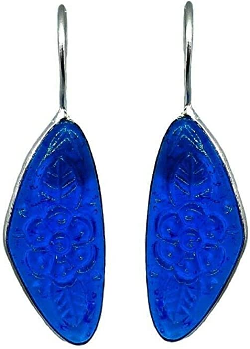 Beautiful Women Silver Oxidised Long Earrings Jhumki Blue Stone Indian Jewelery