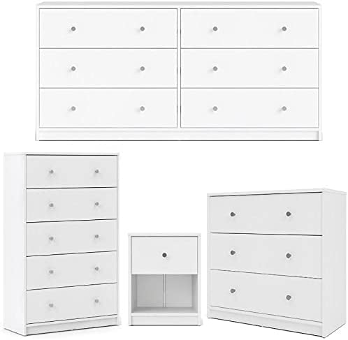 Home Square 4 Piece Bedroom Set with Chest Nightstand and 2 Dressers in White