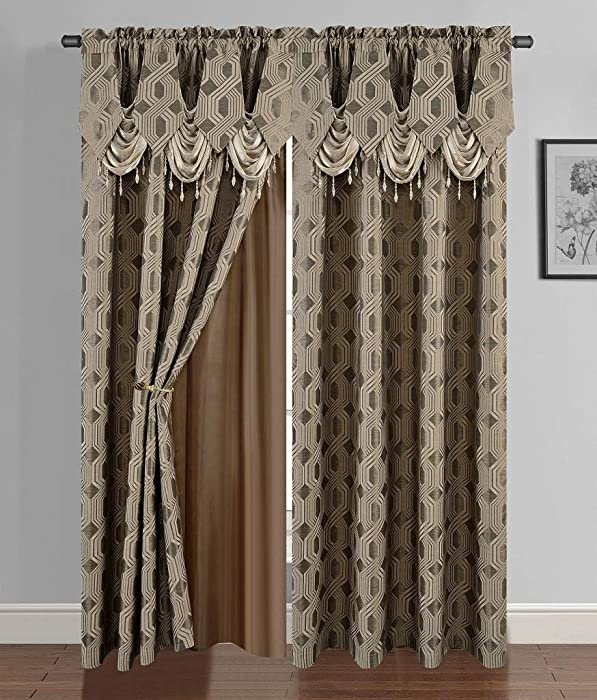 Glory Rugs 2pc Curtain Set Brown Panel with Attached Valance and Backing 55"X84" Each Ragad Collection