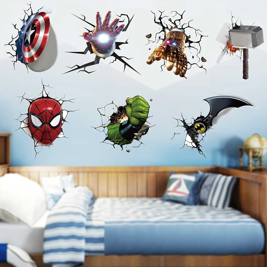 3D Wall Decals Poster for Kids, PVC Self-Adhesive Wall Decor Stickers for Boys Kids Bedroom Nursery Playroom