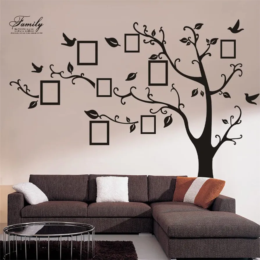 Large Family Tree Wall Decal, DIY Black Photo Frame Tree Wall Decor Sticker Mural Decal Art Décor for Living Room Home Decor (Black Tree)