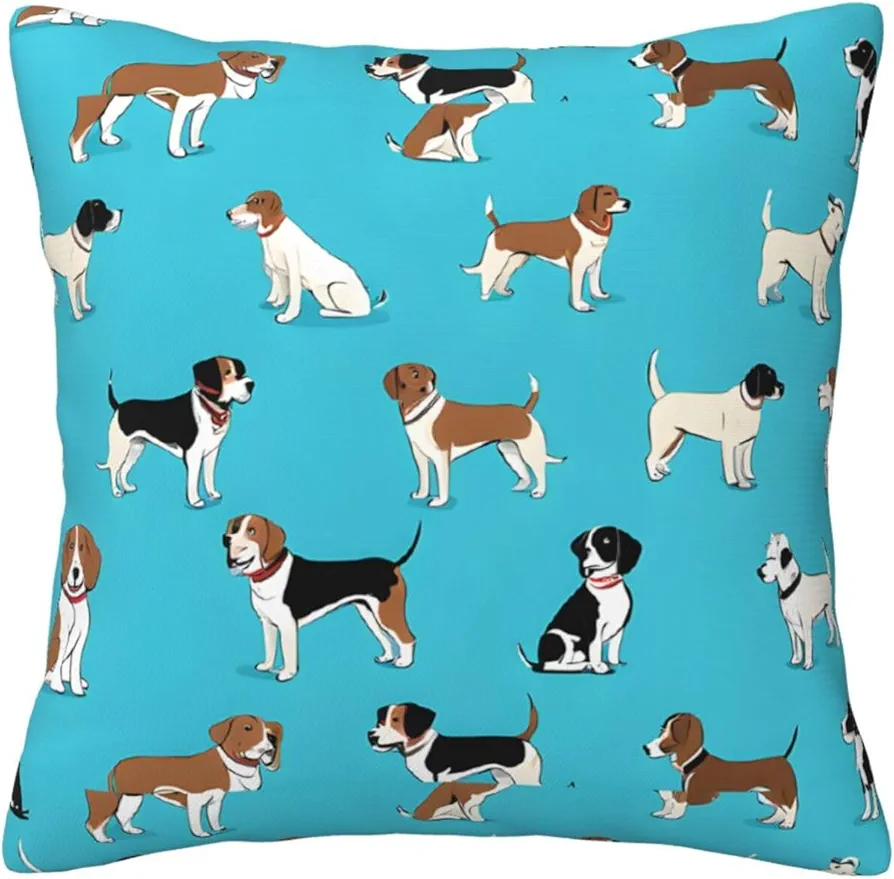 Decorative Throw Pillow Covers 16 x 16 Outdoor Sofa Couch Pillow Covers Pillowcases for Farmhouse/Apartment/Living Room Decor and Accessories - Cartoon Beagle Dog