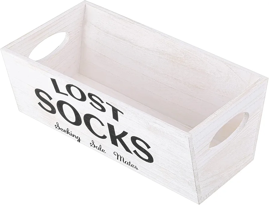 Lost Socks Basket Lost Socks Sign Farmhouse Laundry Room Decor and Accessories Lost Socks Bin Laundry Room Decor Laundry Room Storage Organization Hanging Wall Basket for Laundry Room Storage (White)