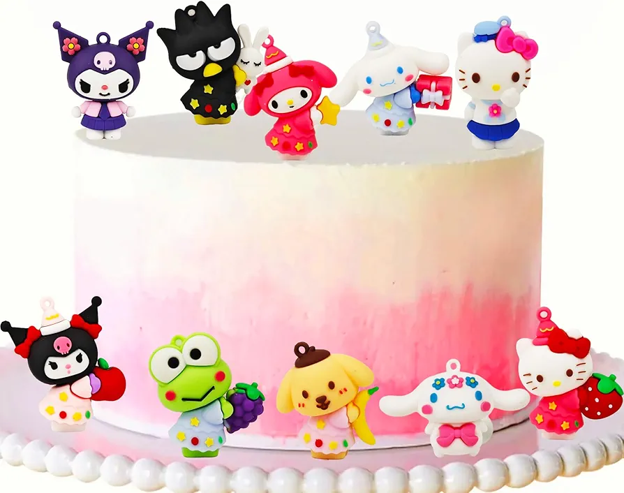 10PCS Kitty Cake Topper, Cute Cartoon Birthday Cake Decorations for Boy Girl Baby Shower Gifts Party Keychain Backpack Charm