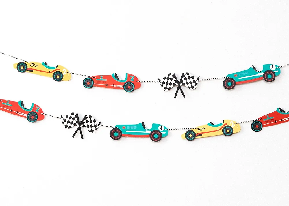 Vintage Race Car - Garland | Race Car Bunting | Kids Party Decor | Nursery, Boys Room Decor | Transportation Car Party Supply