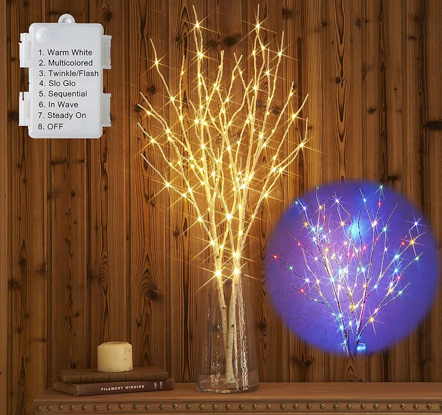 Hairui Lighted Birch Branches Battery Operated with 8 Functions 100 Multi Color and Warm White Lights, Pre Lit Twig Branches for Easter Christmas Party Room Decoration